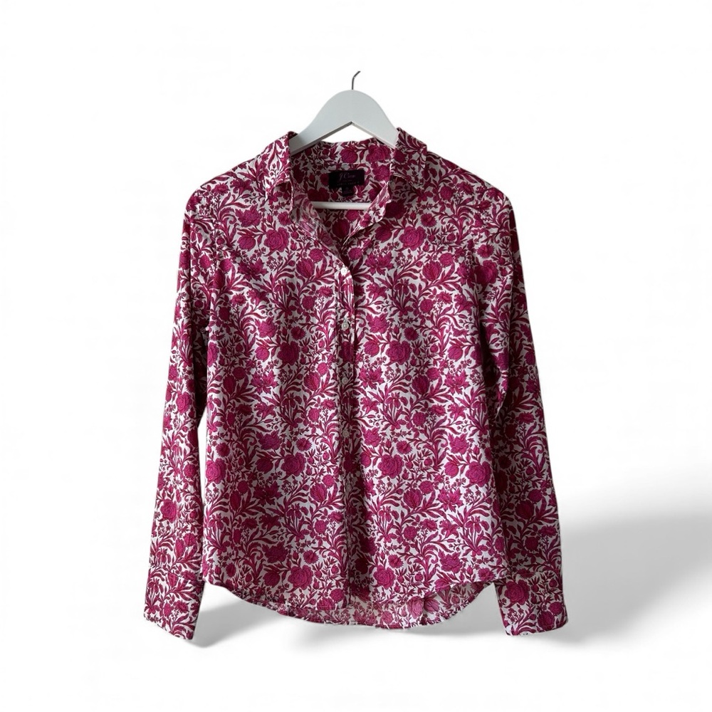 J. Crew Slim Perfect Shirt in Liberty Fabric Pink Floral Size 6 Preppy Cotton